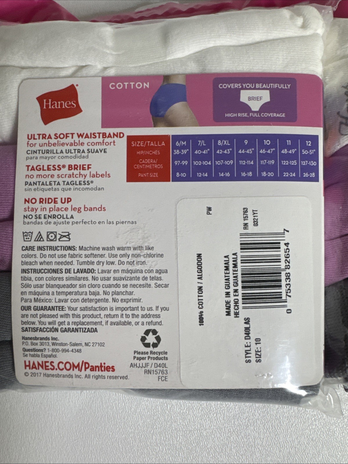 6 pairs Hanes Cotton Briefs Size 10 Underwear Panties White Pink Gray NEW