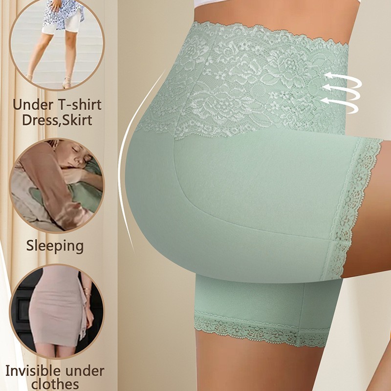 2 Pack High Waist Lace Cotton Boyshorts Anti Exposure Safety Underwear for Women