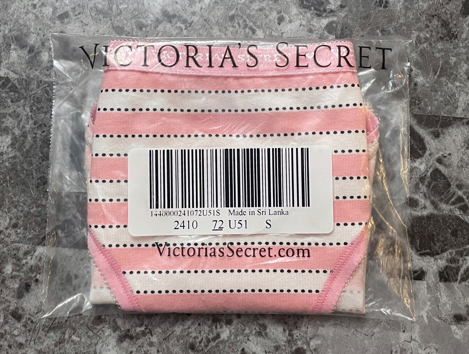 VICTORIA’S SECRET S PINK STRIPE POLKA DOT LOGO PICOT BAND RARE BIKINI PANTIES