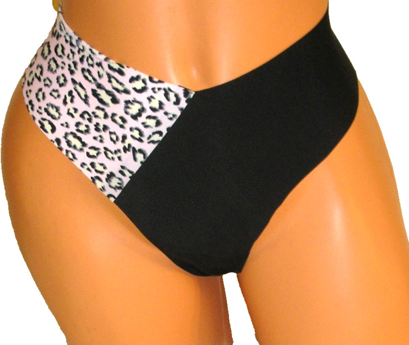 Panties Lingerie Heart Love Print Back Green Animal Print Black Thong XL Gift