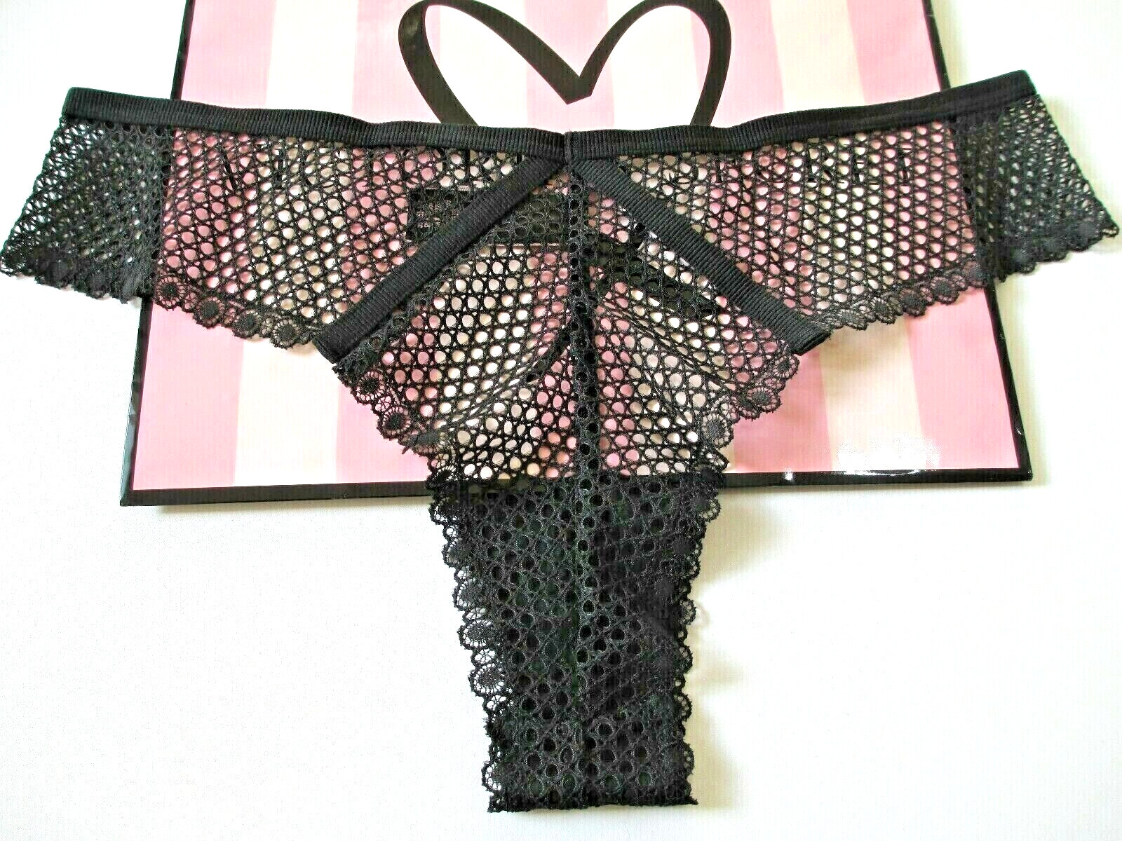 VICTORIA’S SECRET VERY SEXY Tanga Cheeky Panty M L XL Black NWOT Fishnet Lace VS