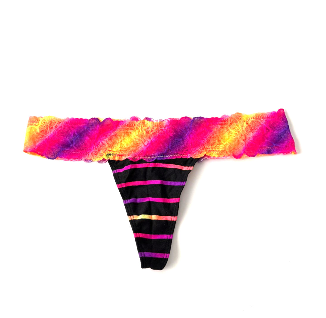 Victoria’s Secret PINK Opaque Floral Lace-Trim Thong Panty Ombre Stripe