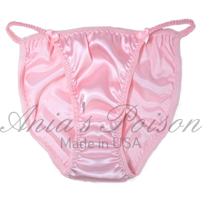 Satin Sissy DUCHESS CUT panties Peachy Pink shiny women’s string bikini 5-9