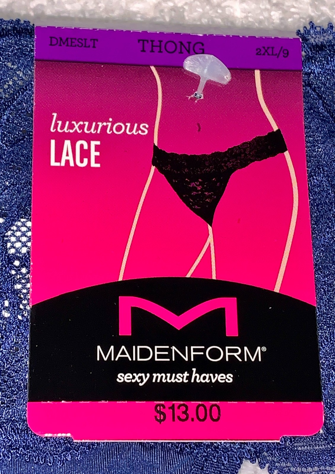 MAIDENFORM Sexy Must Haves Luxurious Bloom Lace Navy Thong Panty Womens S XL 2XL