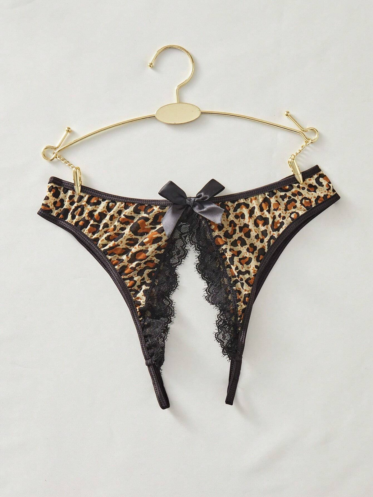 Women’s Leopard Black Front Hole Open Back Backless Sexy Sissy Bikini Panty