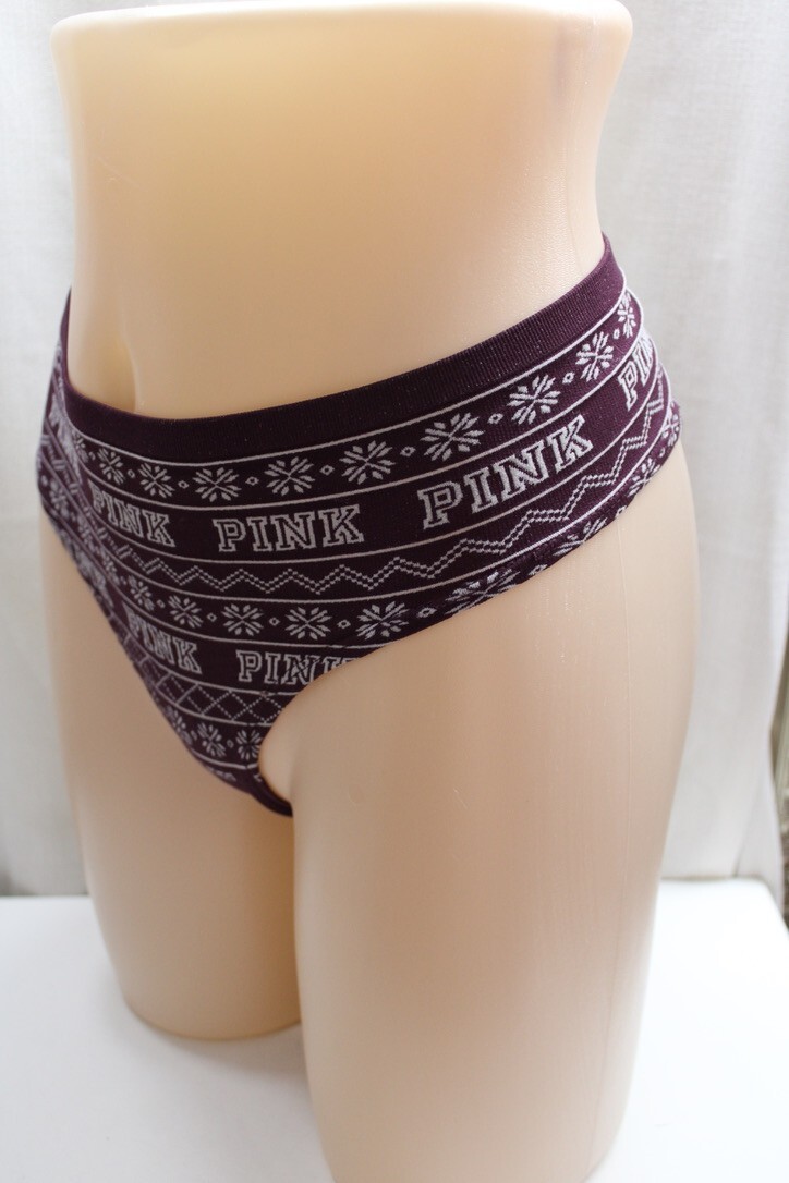 Victoria’s Secret PINK Logo Burgandy&White Snowflake Bikini Hipster Panties L
