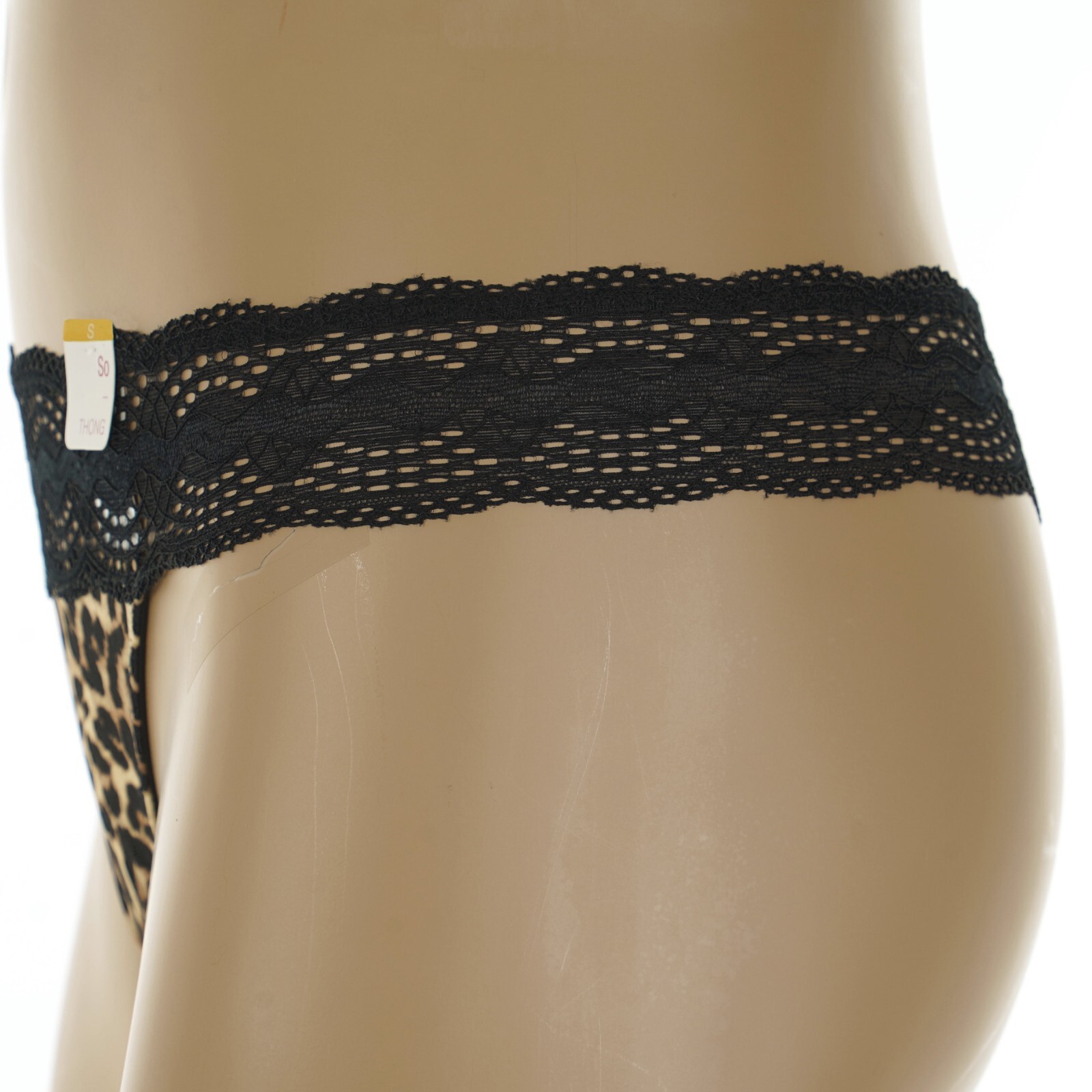 SO INTIMATES Junior’s Size 3-5 SMALL Black Lace Waistband LEOPARD Print THONG