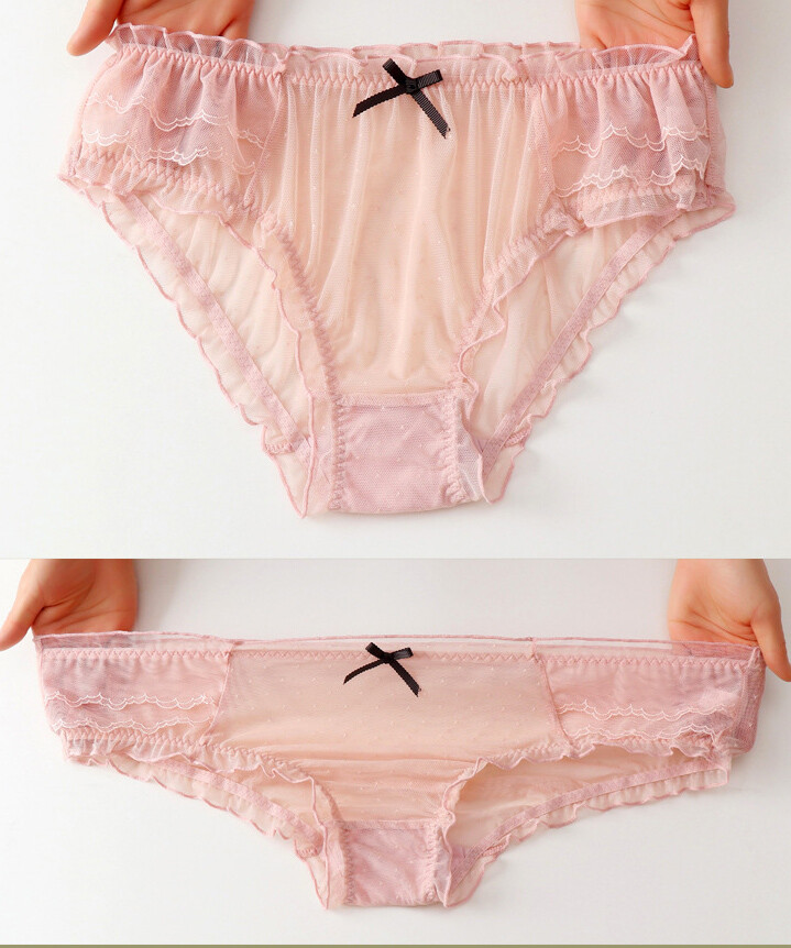 3PCS Women Ruffle Mesh Briefs Underwear Sheer See Through Panties Sexy Lingerie