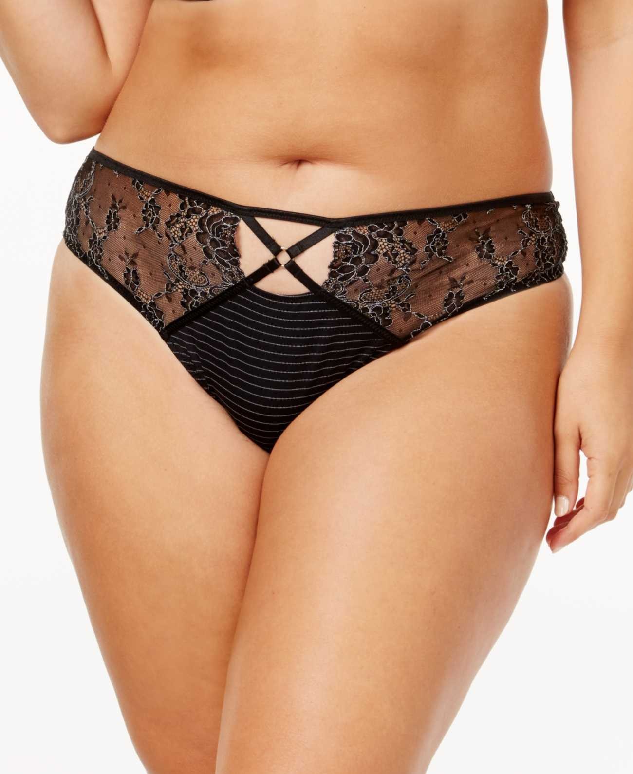 Ashley Graham Women’s Plus Size Crisscross-Keyhole Lace Thong Panty