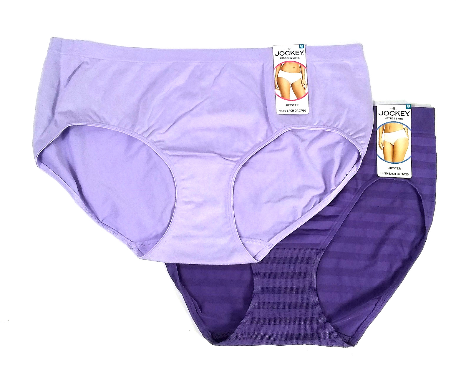 Women’s Jockey 2 Pair Hipster Sz 9 / 2XL Panty Purple Smooth & Matte and Shine