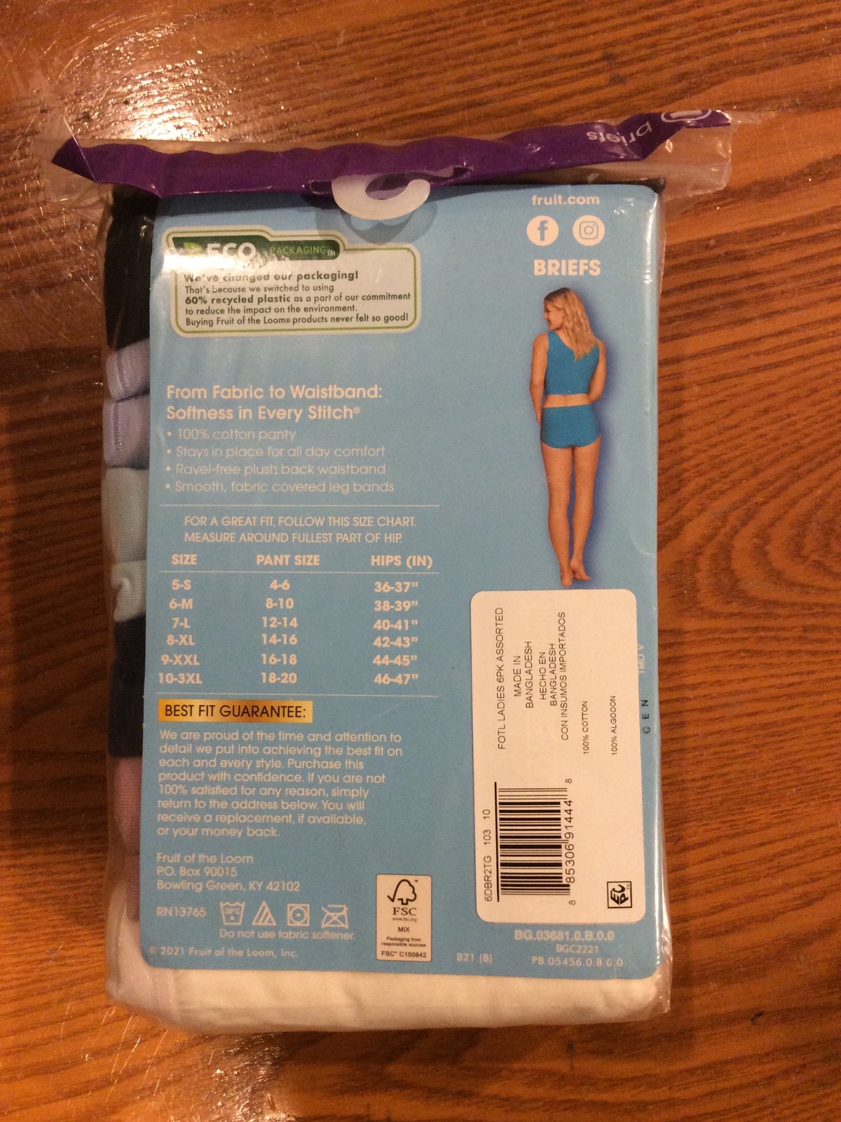 Fruit of the Loom Womens 3X Underwear 6 Pcs Multi-Colored