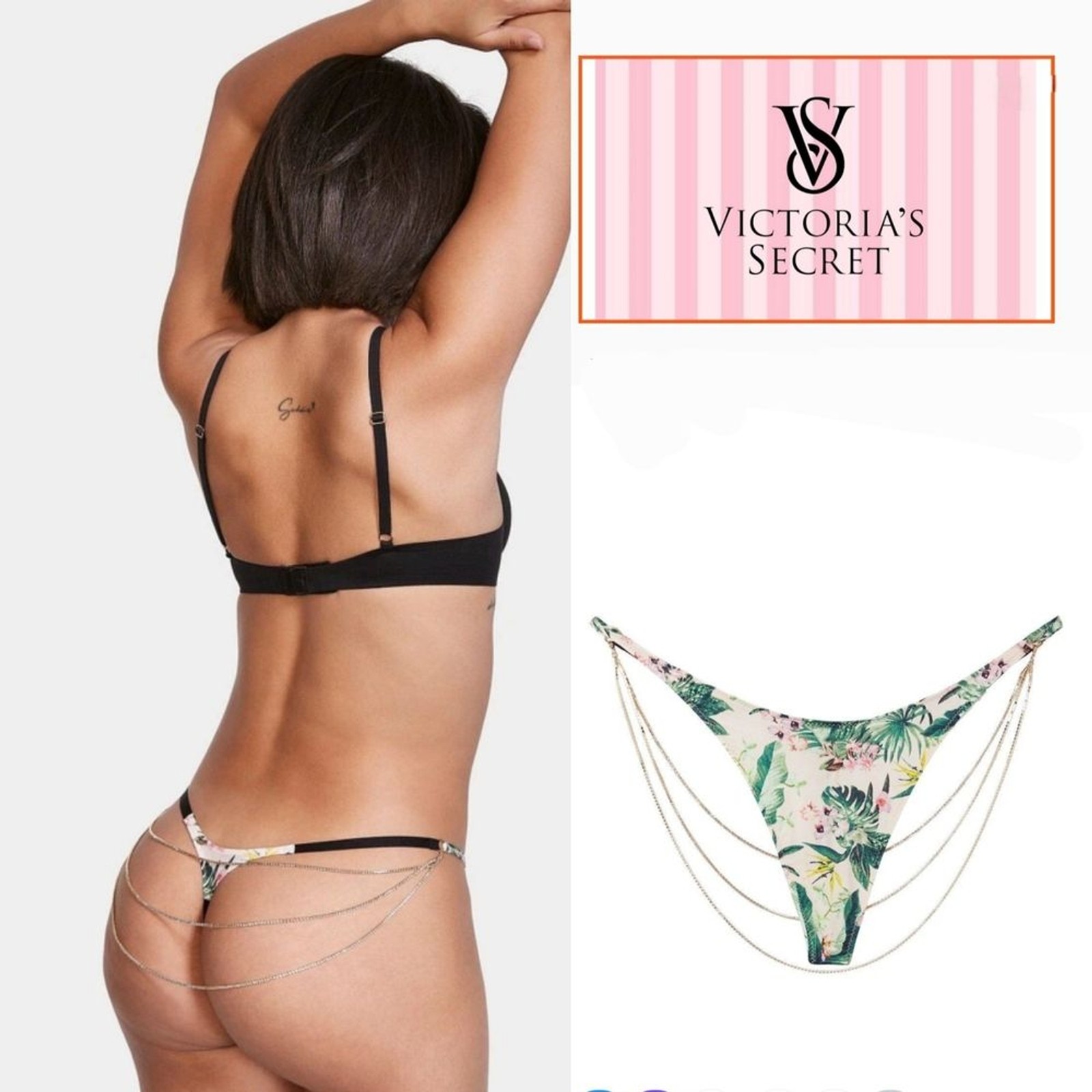 NWT Victoria’s Secret Floral Chain Detail Bikini Bottom Size L