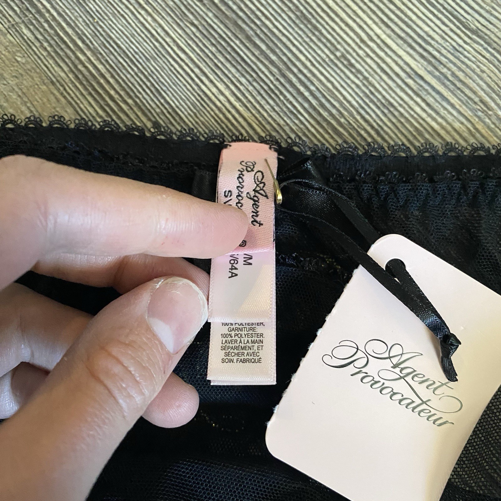 Agent Provocateur Black Noir Ding Dong Embroidered Pom Pom Underwear NWT S/M