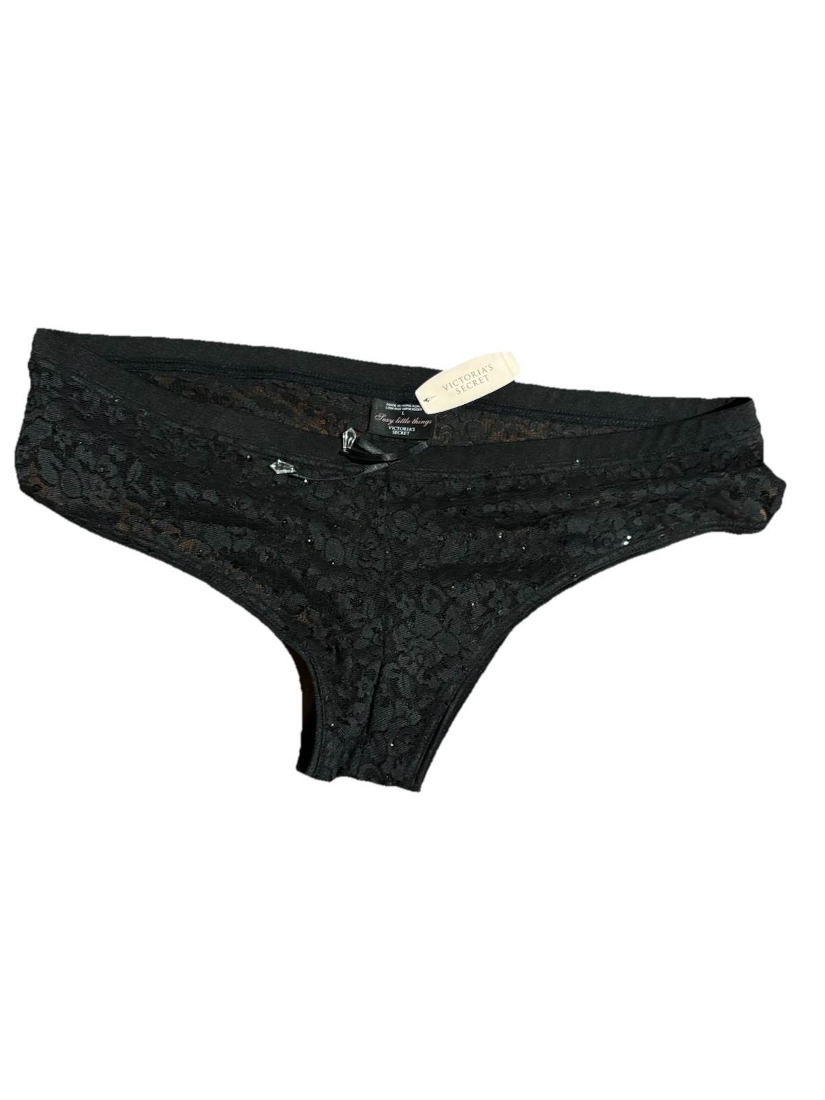 Victoria’s Secret Sexy Little Things Panties Black Sequins Lace Large Hiphugger