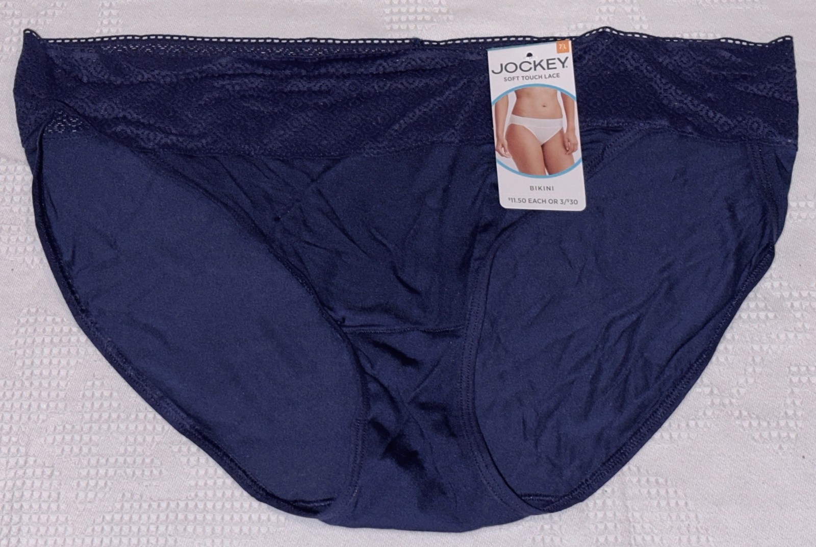 JOCKEY Soft Touch Lace Waistband Navy Blue Bikini Panty Womens Sz M 6 L 7 2XL 9