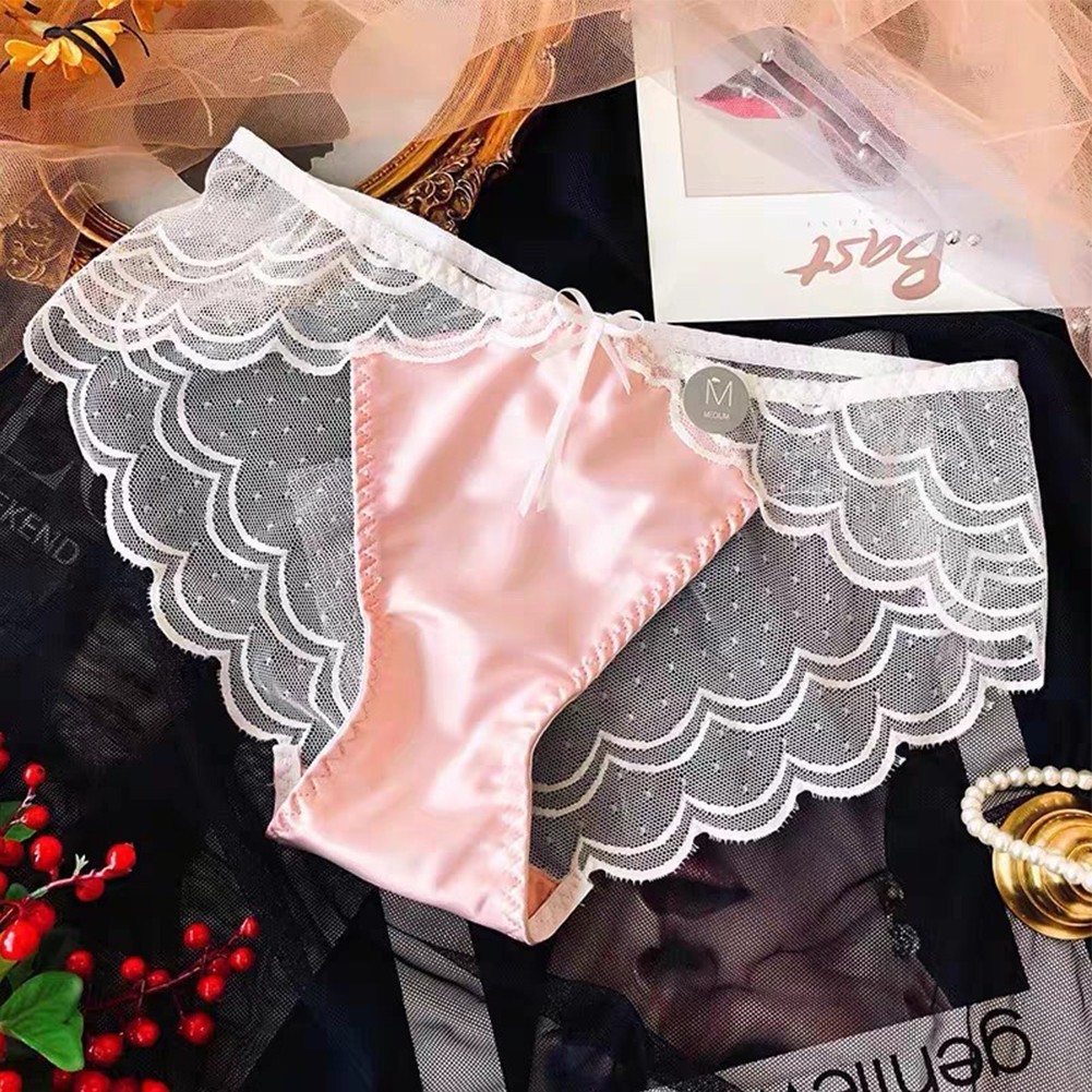 Lace Panties with Sheer Mesh Detail Breathable Undergarments for Ladies