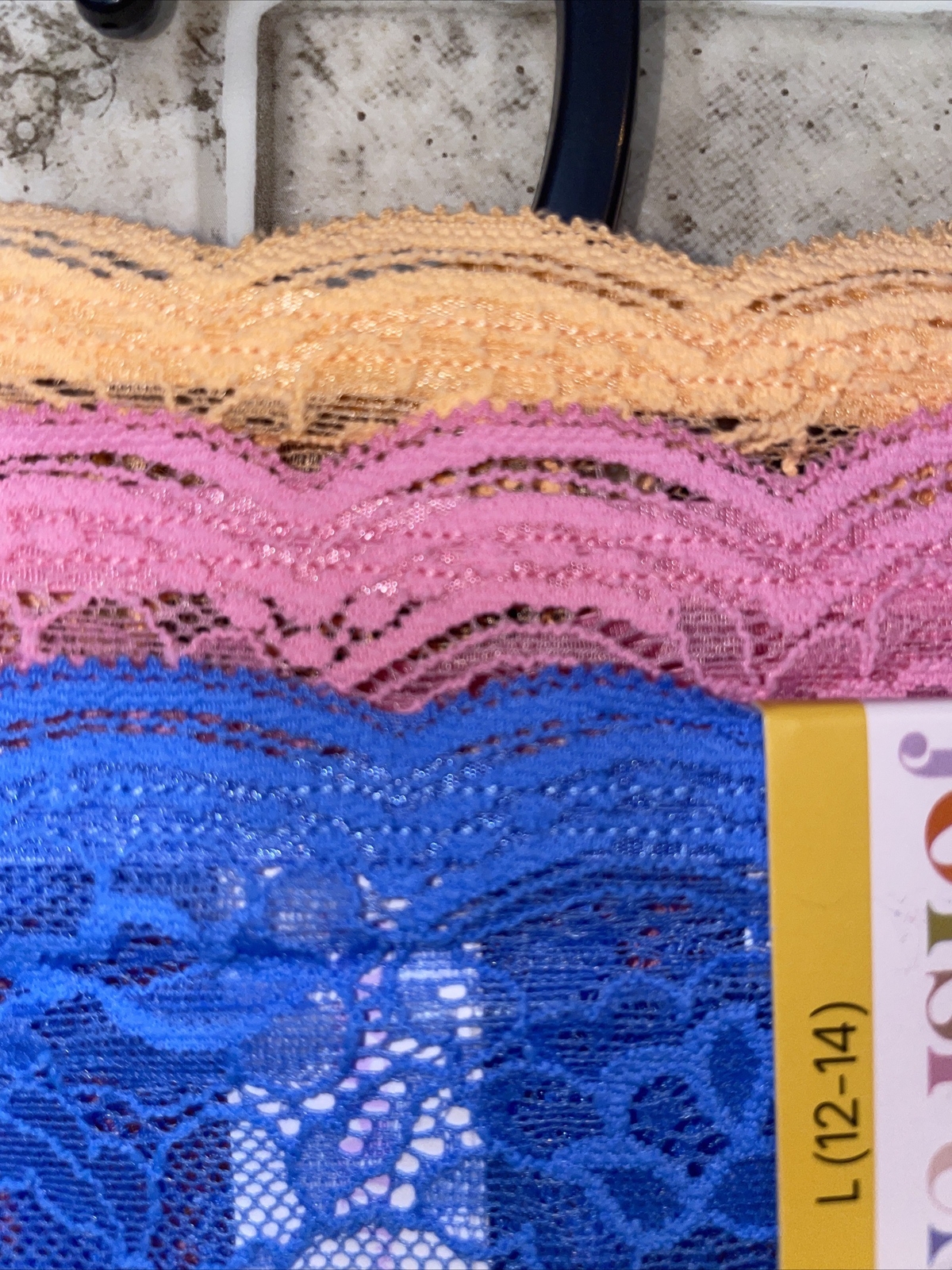NWT Womens Joyspun Blue Pink Peach 3 Pack Lace Thong Panties Sz Lg 12-14