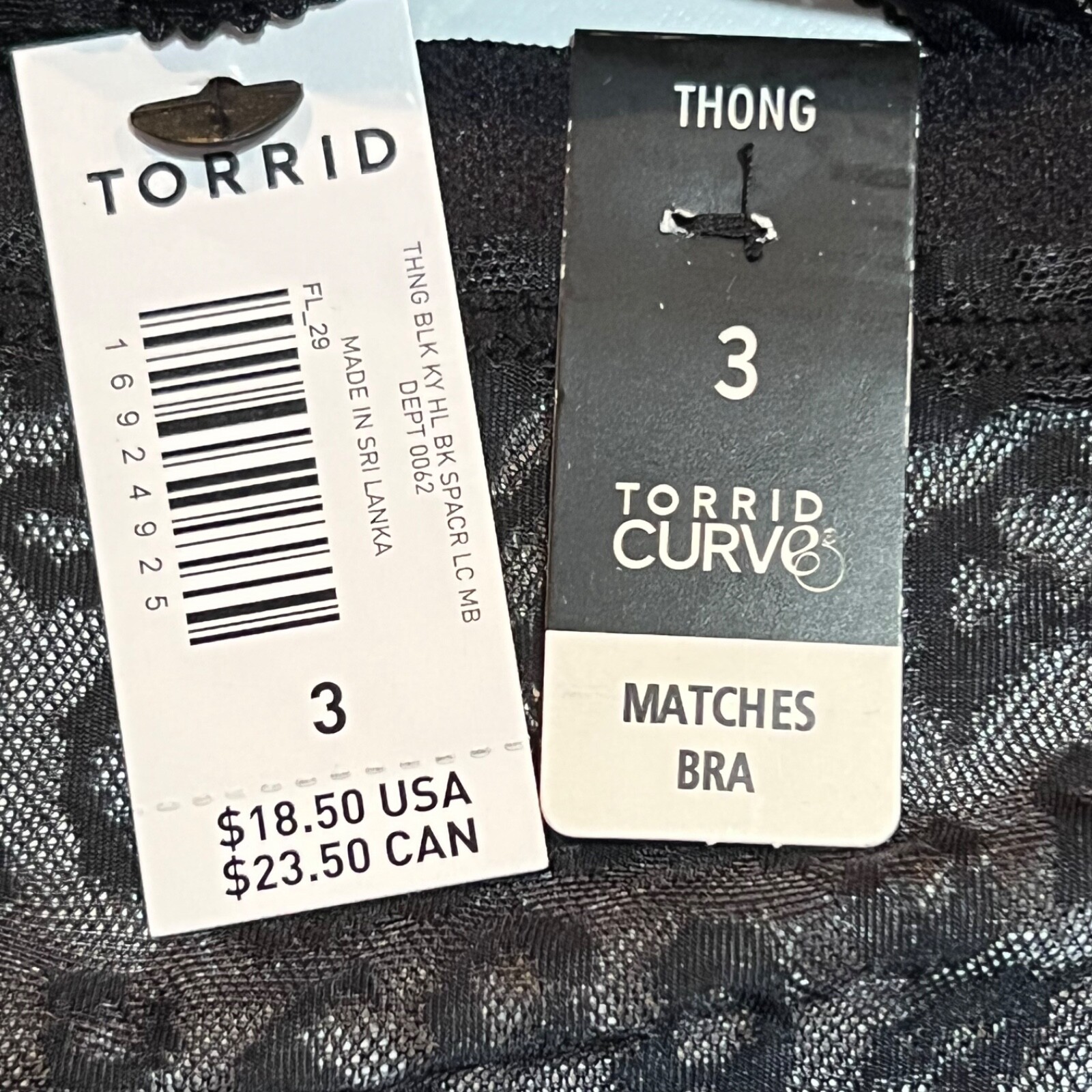 NWT TORRID Thong Pantie Sz 0X-1X-2X-3X-4X Black Print Sheer Mesh