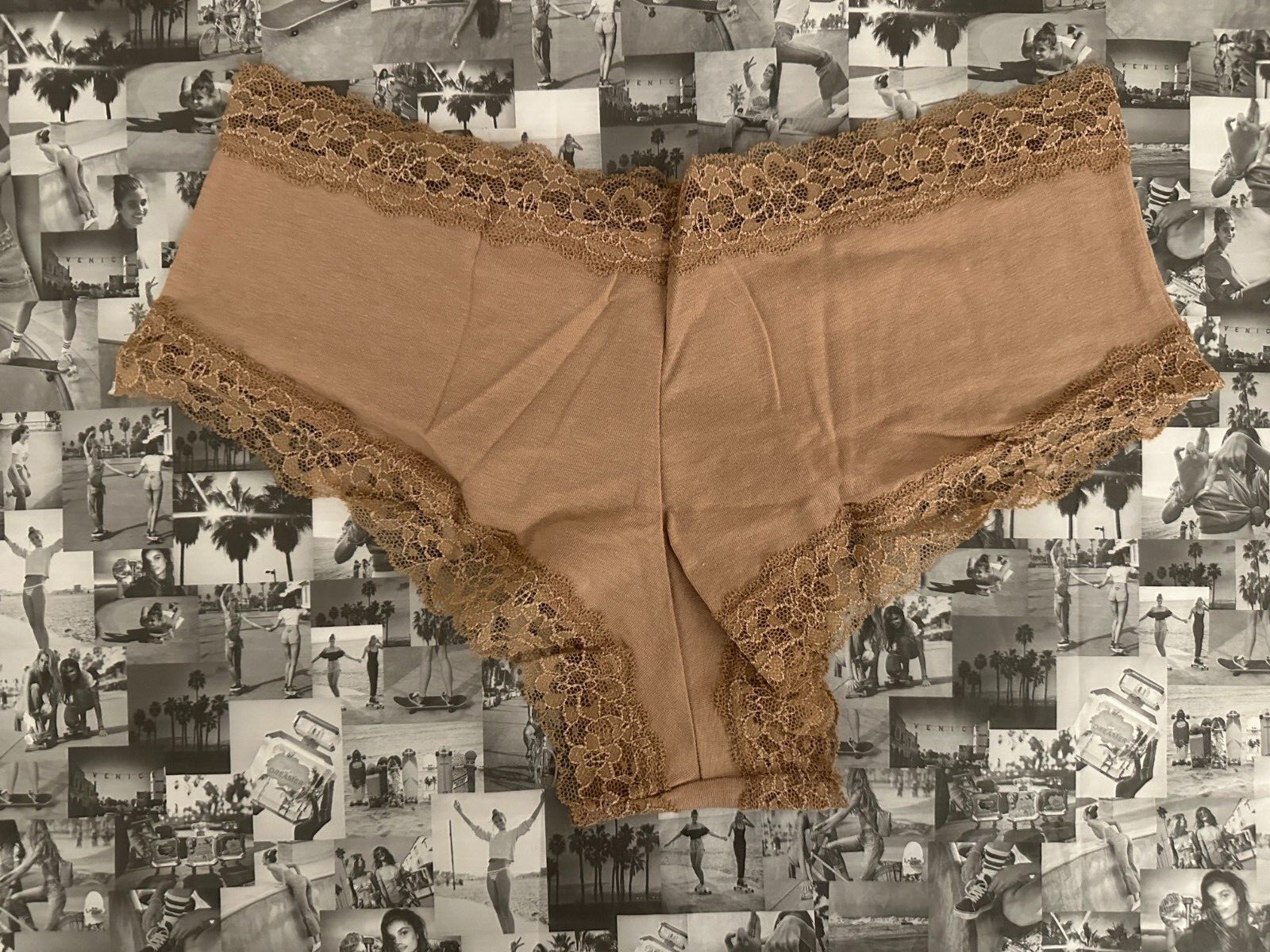 NWT Victoria’s Secret The Lacie Lace-Waist Cotton Cheeky Panty Praline (65H8) M