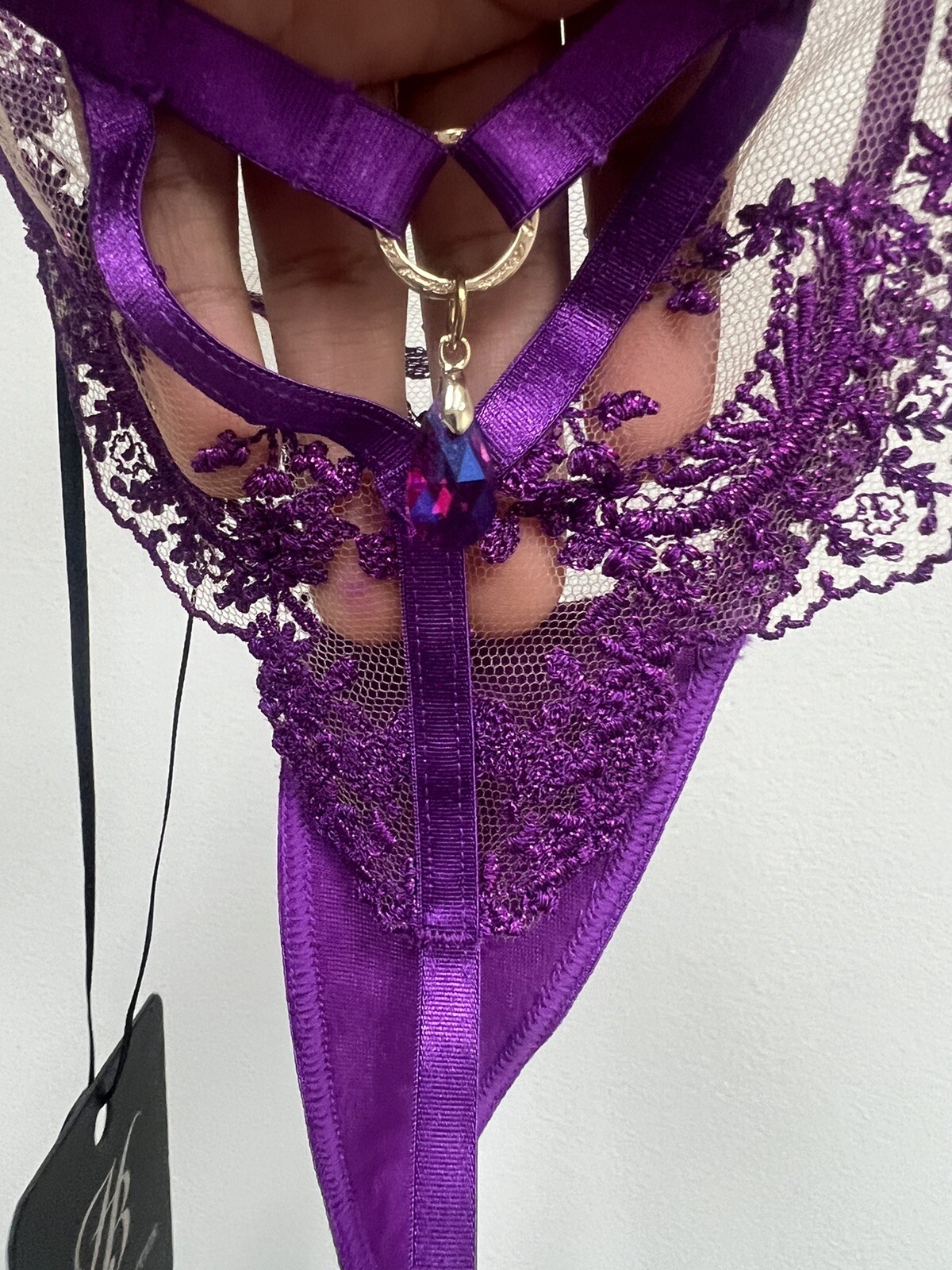 HONEY BIRDETTE Purple MADISON Amethyst Lace Thong Panty Medium NEW