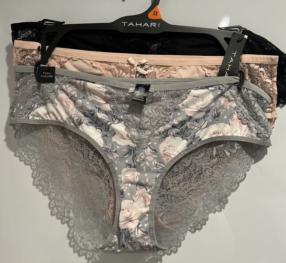 Tahari Women’s Plus size 3 pack Full Figure Briefs WG3184X Alloy Roses NEW w TAG