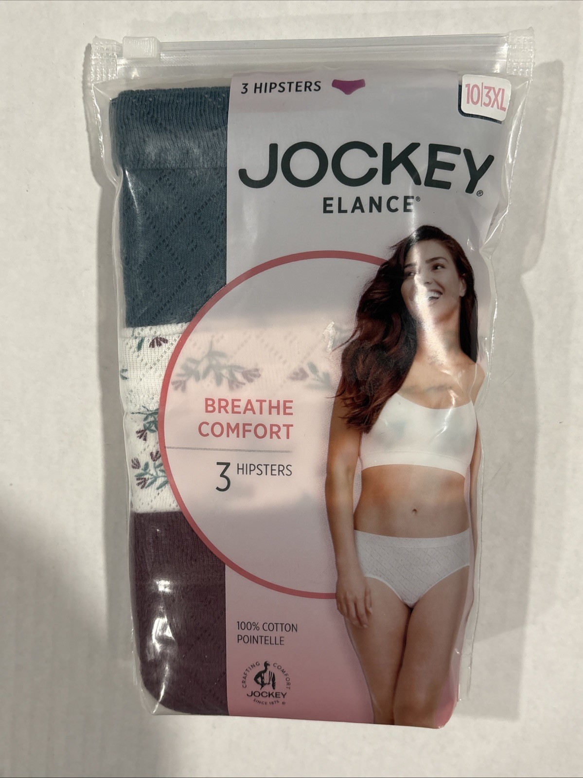 Jockey Elance 3-Pair Womens Hipster Underwear Panties 100% Cotton Breathe 3XL/10