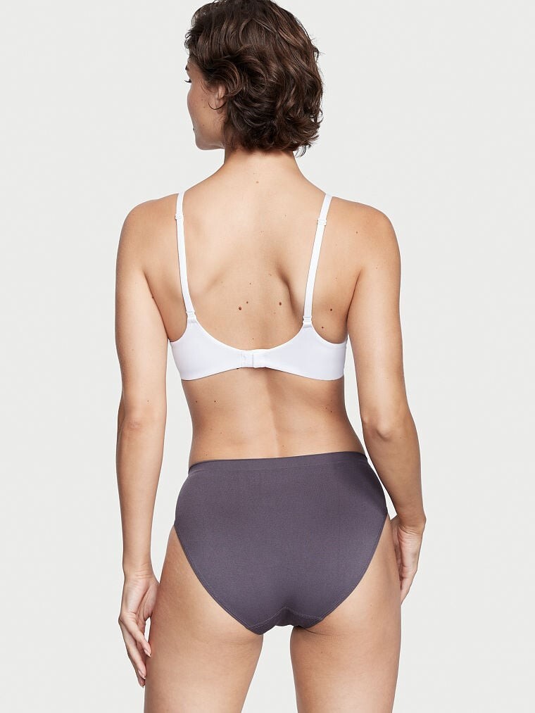 L Grey SEAMLESS NO SHOW FULL COVER Victorias Secret High Leg Waist Brief Pantie