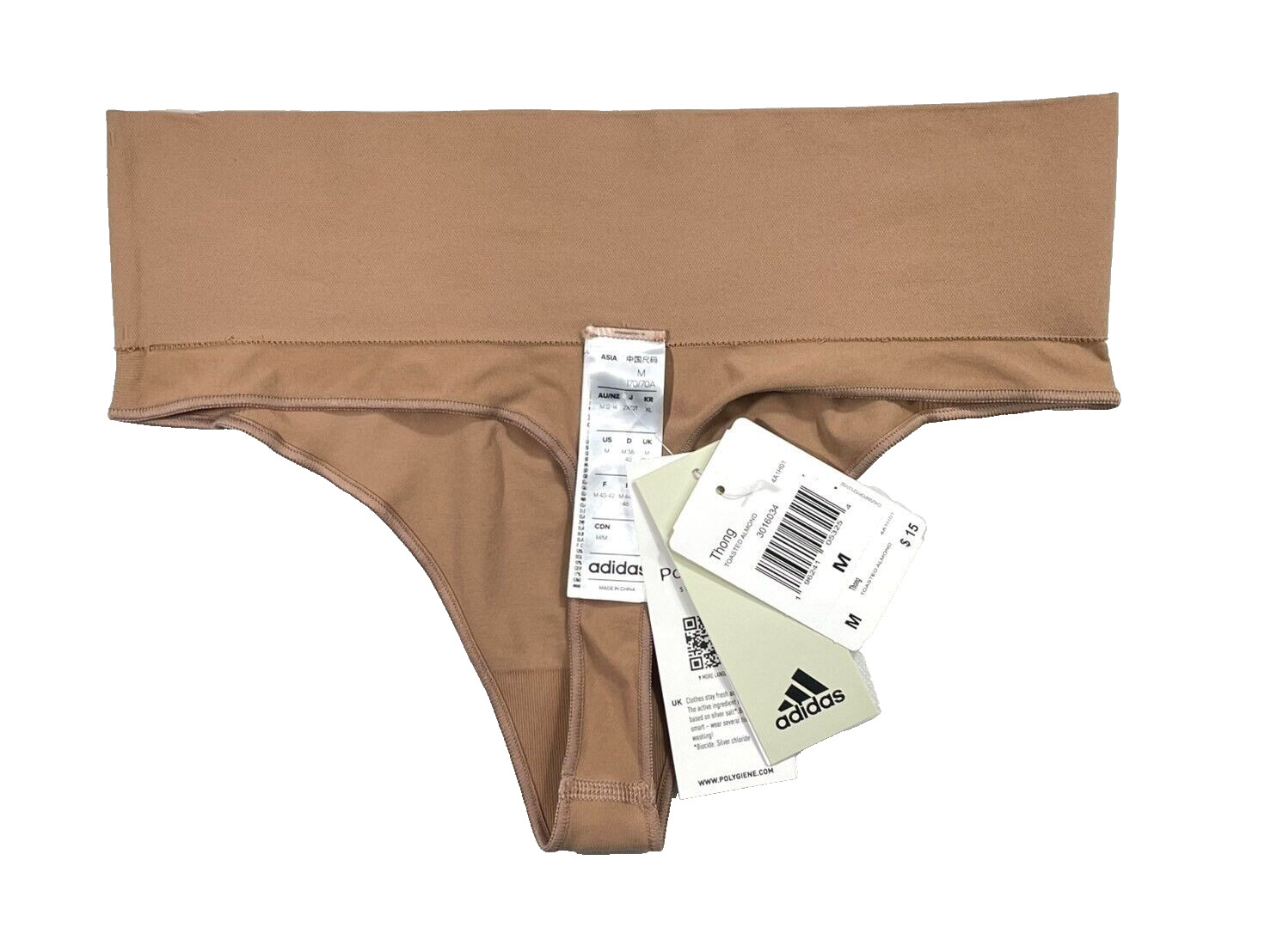 NWT adidas Womens M Seamless Micro Stretch Thong Panties Almond $15