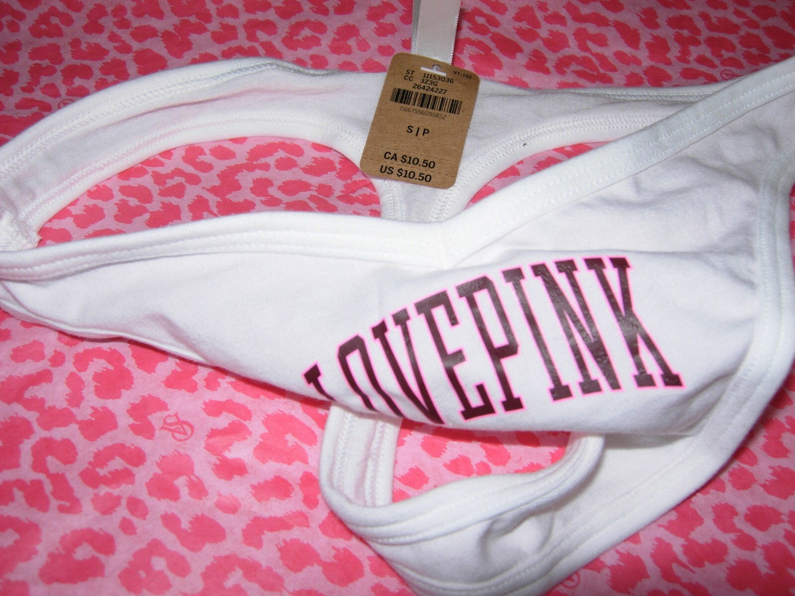 Victoria’s Secret PINK Sexy Thong String V-Cut LOGO White Hard2Find M NWT