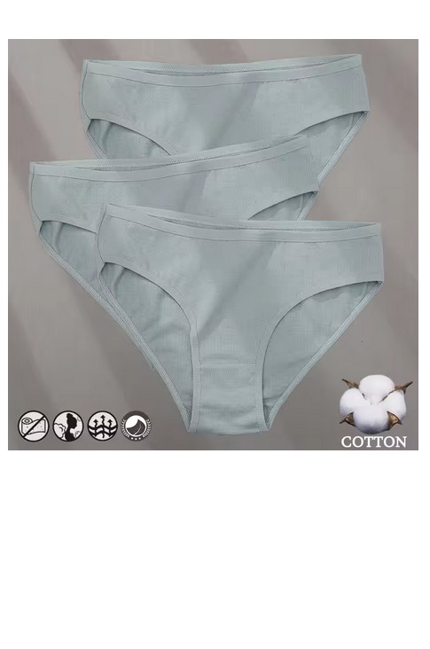 3 Set Women Jacquard Panties Breathable Soft Brief Solid Color Everyday Underwer
