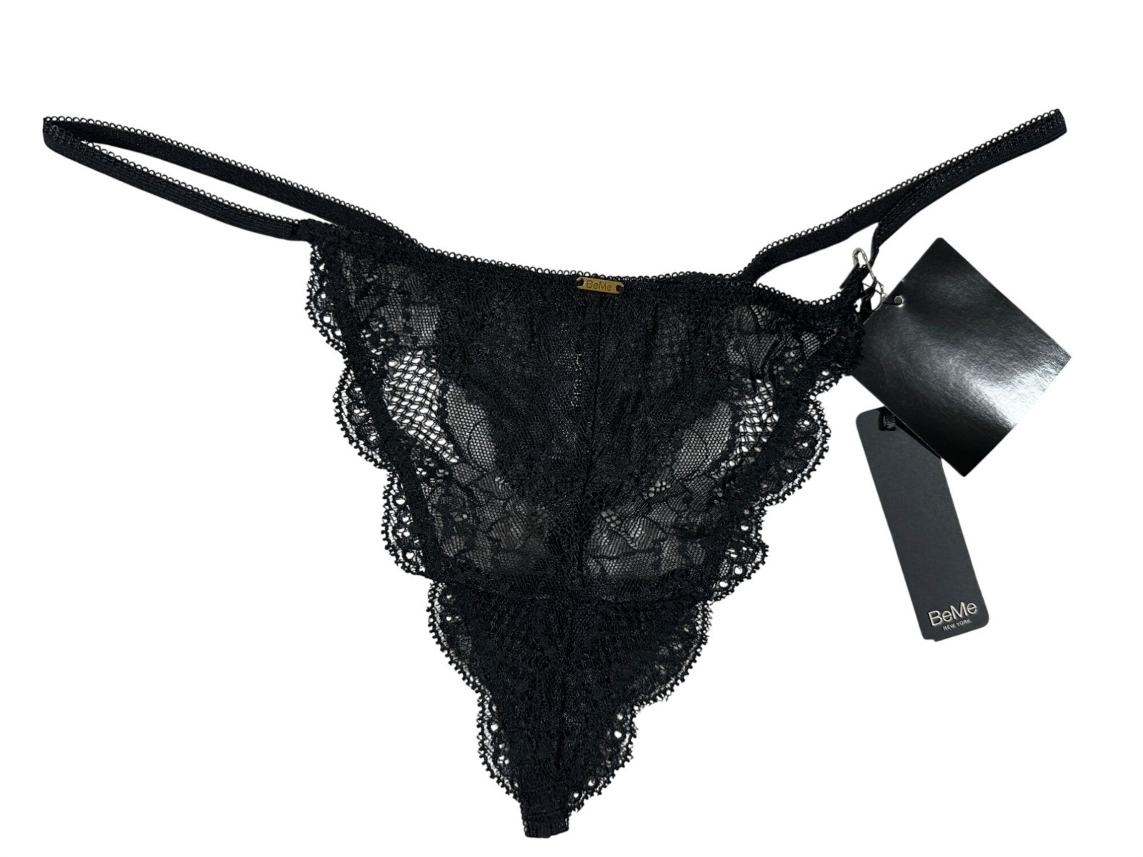 BeMe Women’s Black Lace Thong Medium Floral Scalloped Stretch Sexy Style