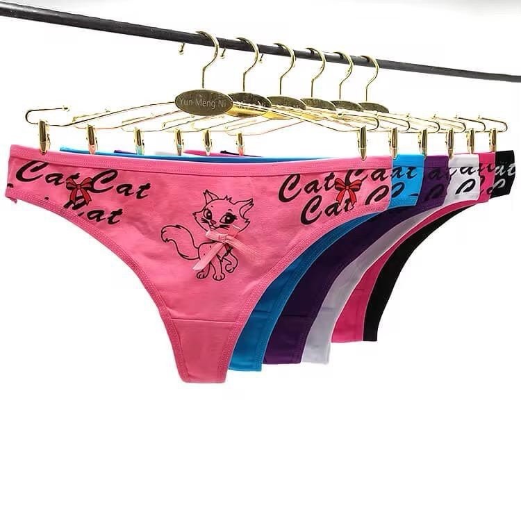 Women’s Love Logo Strap Thong/String Panties 6 Pack Multicolor Stretch M