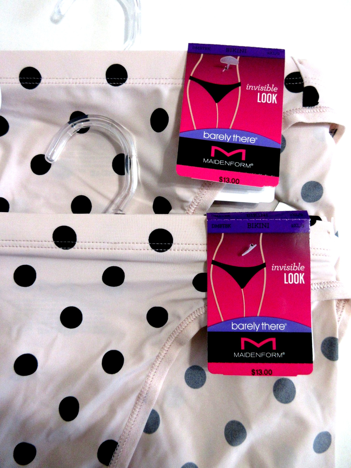 Maidenform 2-Pair BIKINI panties Barely There invisible Pink dots Nylon ~ 2XL/9