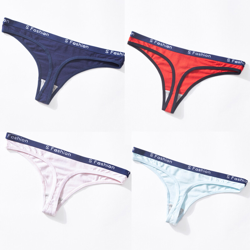 4 Pack Lot Womens Sexy Panties Briefs Low Waist Cotton Thongs G string Lingeries