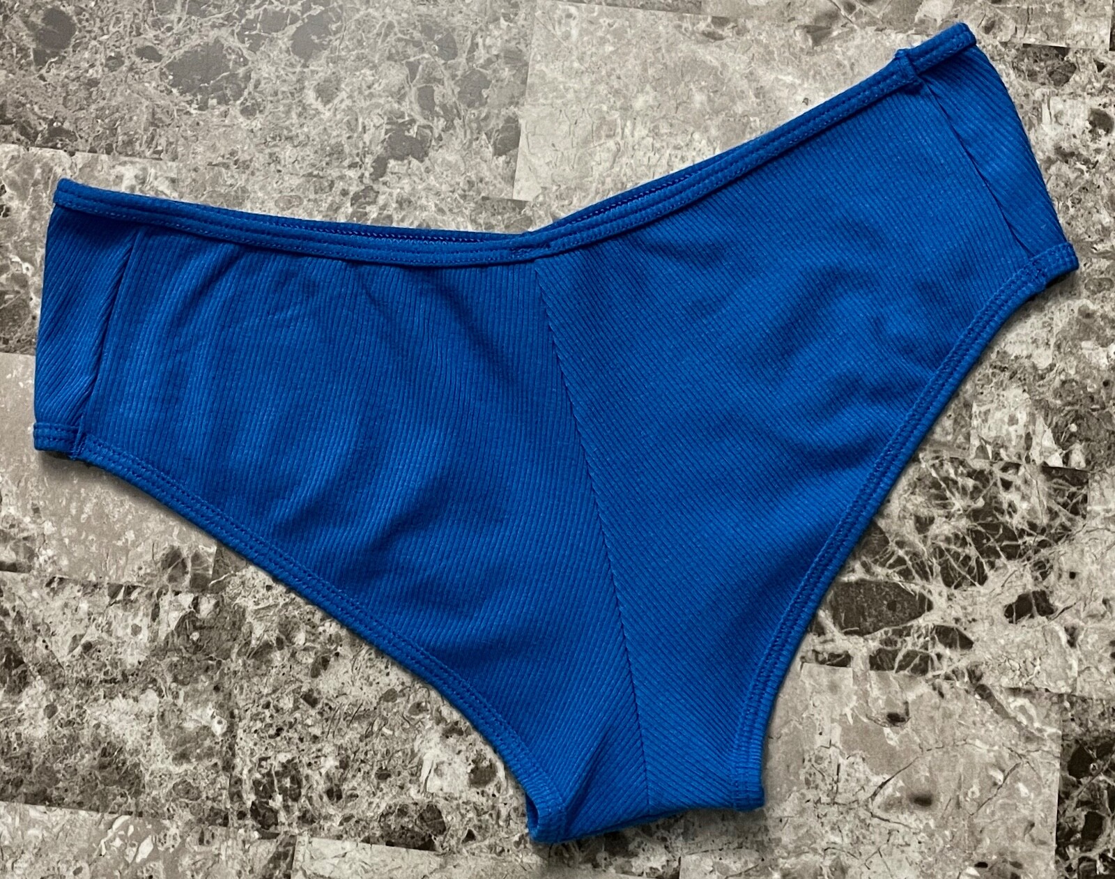 NWT VICTORIA’S SECRET PINK LARGE BLUE GOLD DOG RIB RIBBED KNIT CHEEKSTER PANTIES