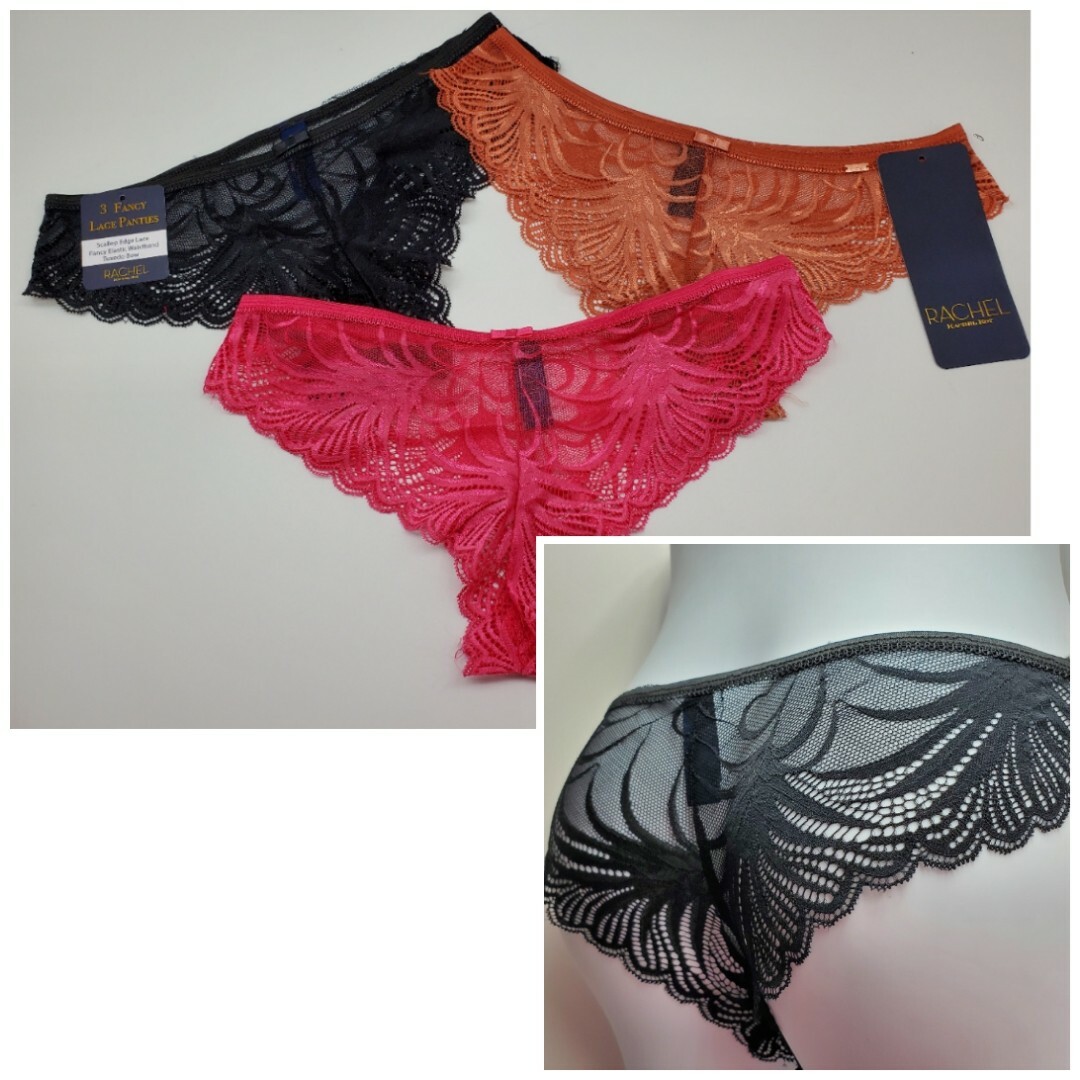 RACHEL ROY 3-Pack Women’s Medium Large XLarge Lace Panties Pink/Black/Ginger
