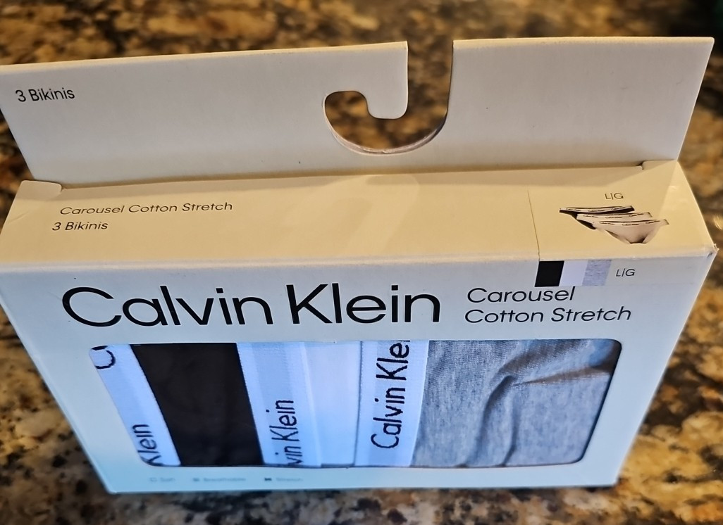 Calvin Klein Womens BIKINI Panties Carousel Cotton Stretch 3-Pack Size LARGE