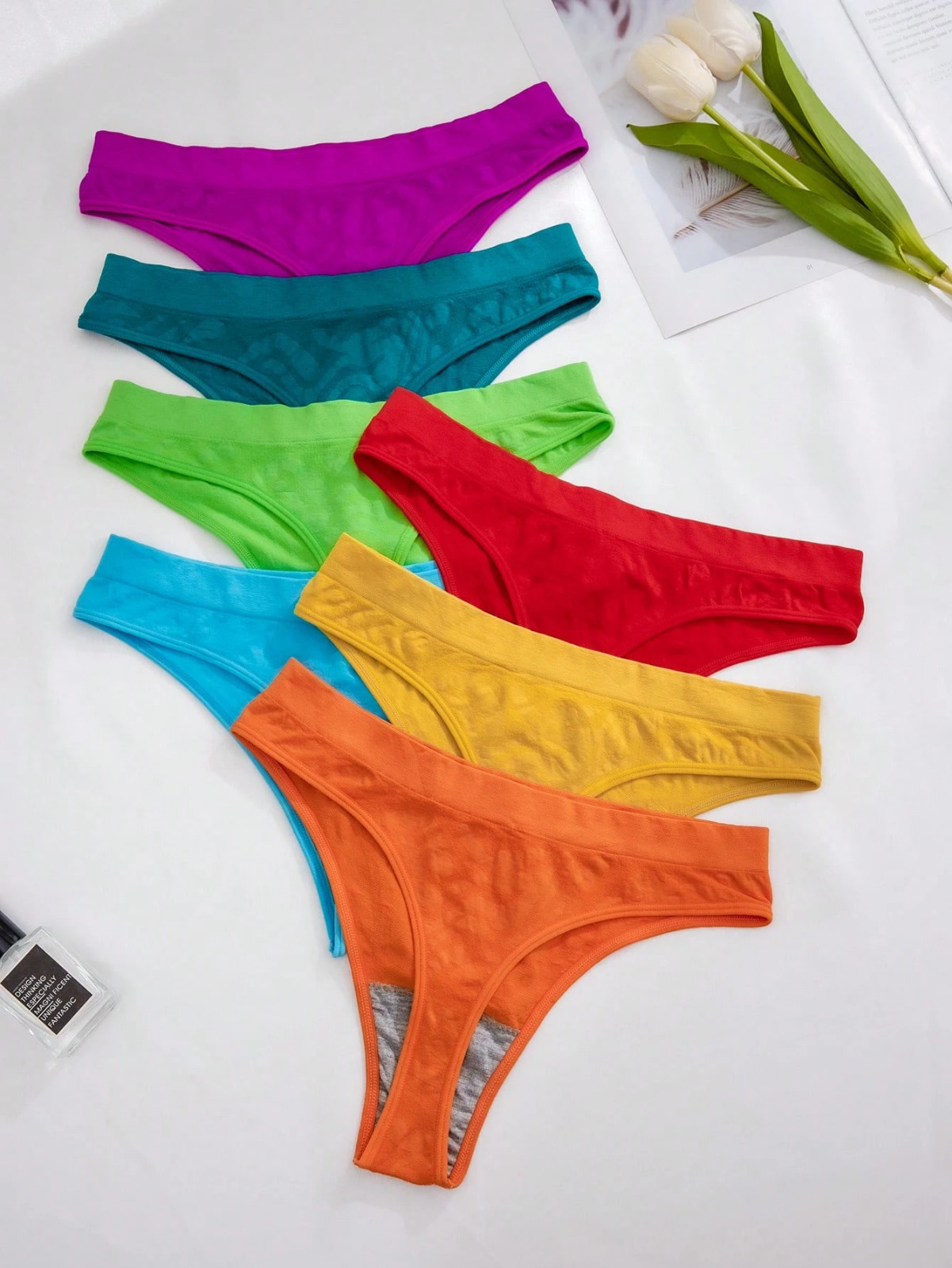 Women’s Comfortable Seamless Stretchy High Rise Cheeky Thong Panties – Pack of 7