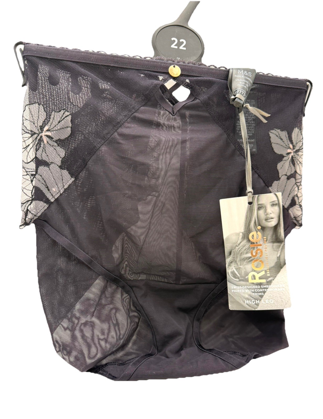 Marks & Spencer Knickers Rosie Moondust Purple Embroidered High Leg Size 22 New