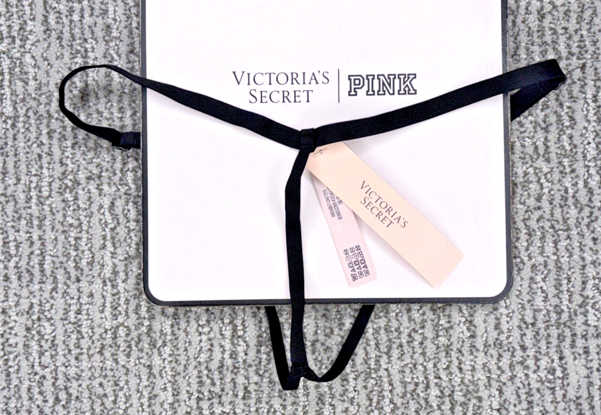 Victoria’s Secret NWT Large Black Sparkle Fringe Crotchles Adjust V String Panty
