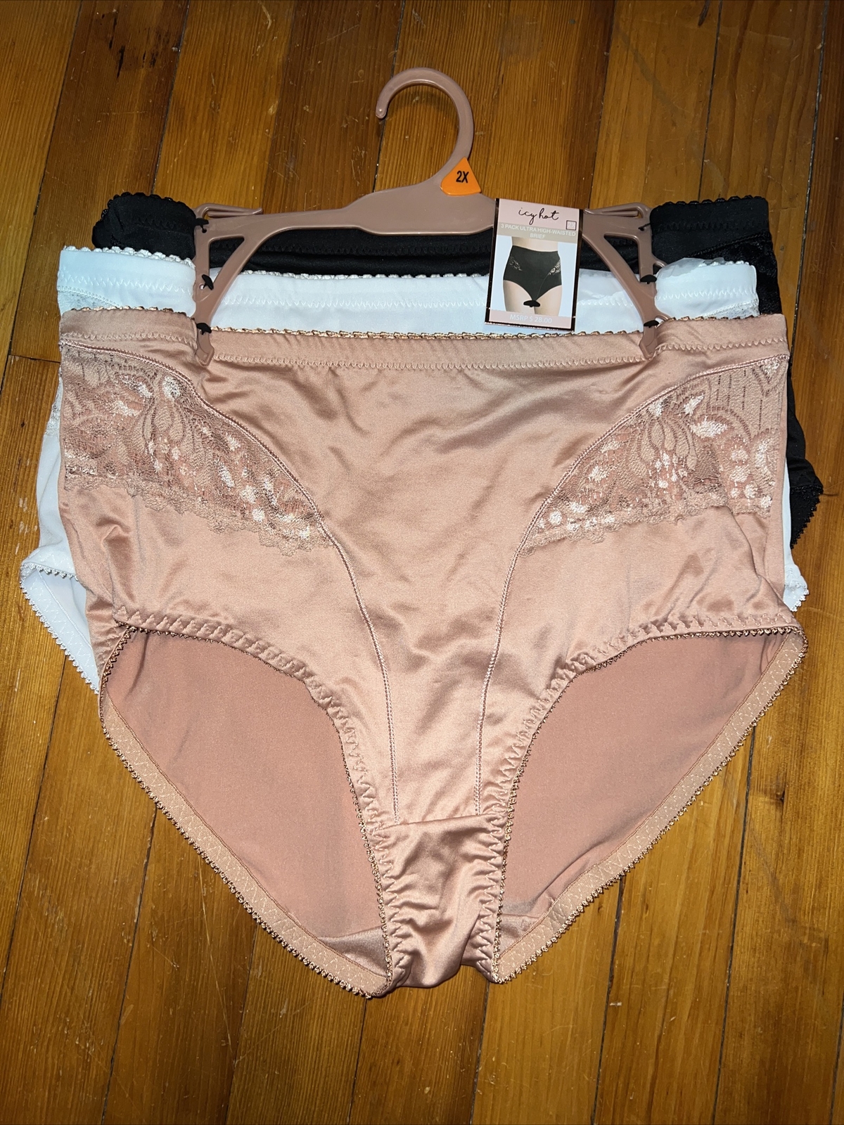 NWT Icy hot 3 pack ULTRA HIGH-WAISTED BRIEFS 2X beige cream black NICE! New~