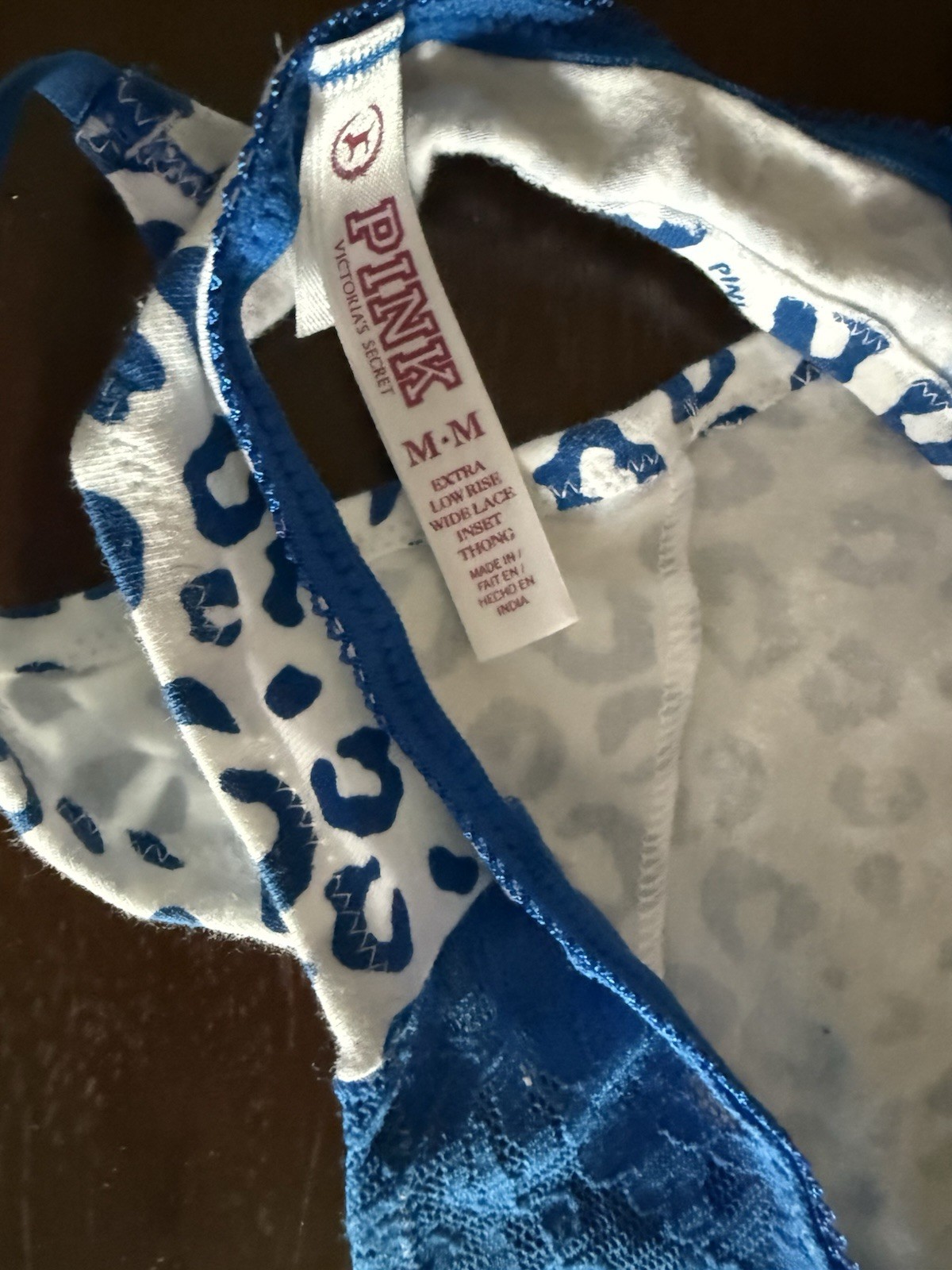 Victoria’s Secret Women’s Thong Blue & White Cheetah Print Panties, Size Medium
