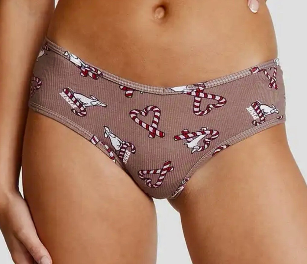 NEW Victoria’s Secret PINK Cheeky Panty Large Candy Cane Hearts and Dogs NWT
