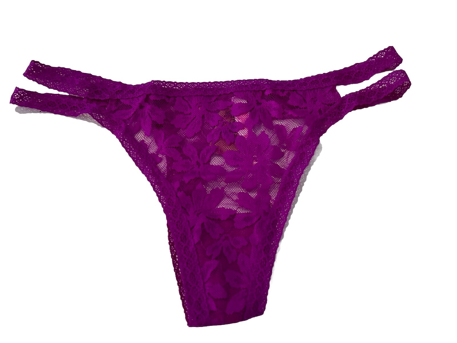 Victoria Secret Pink Very Sexy Double Strap Shine Lace Thong Panty Size Medium