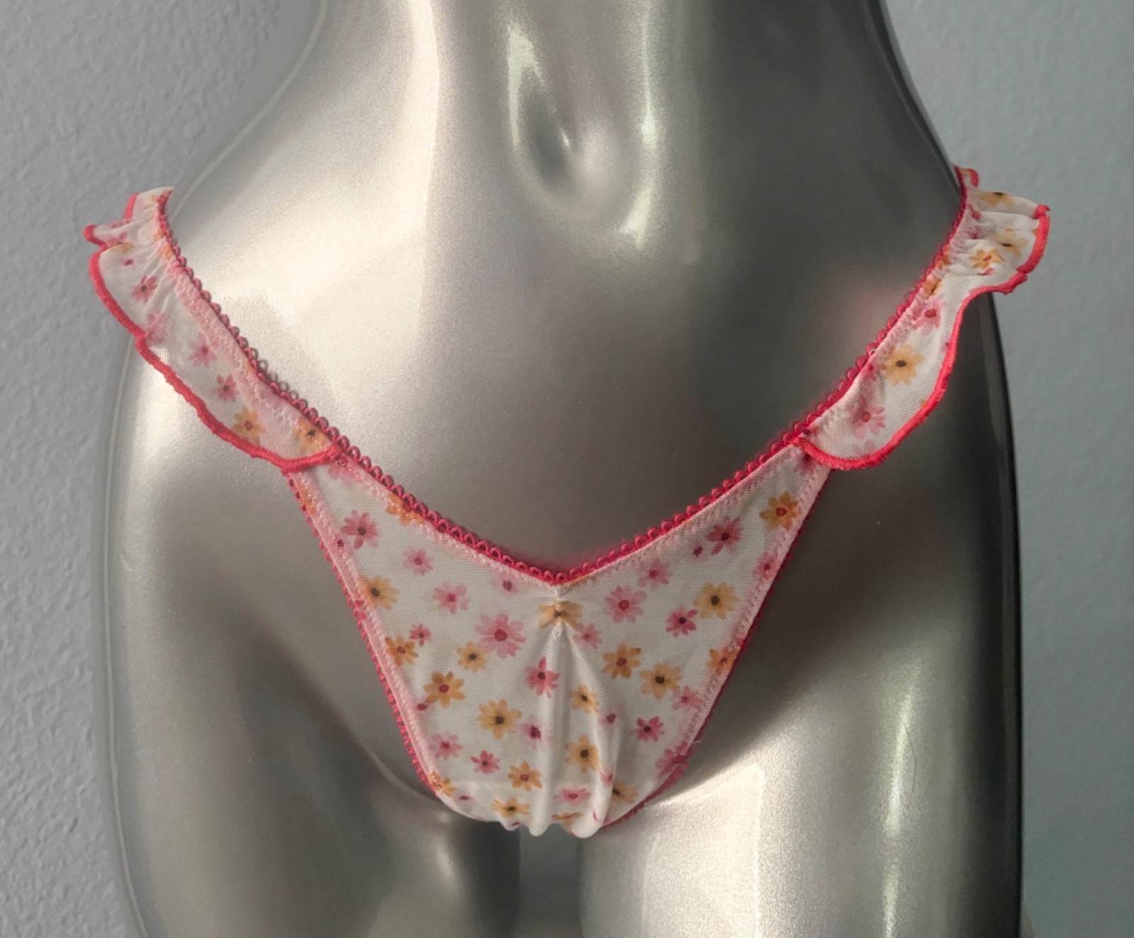 PINK Victoria’s Secret Thong Panty Floral Mesh Ruffle Flutter Nwt S M L XL 2XL