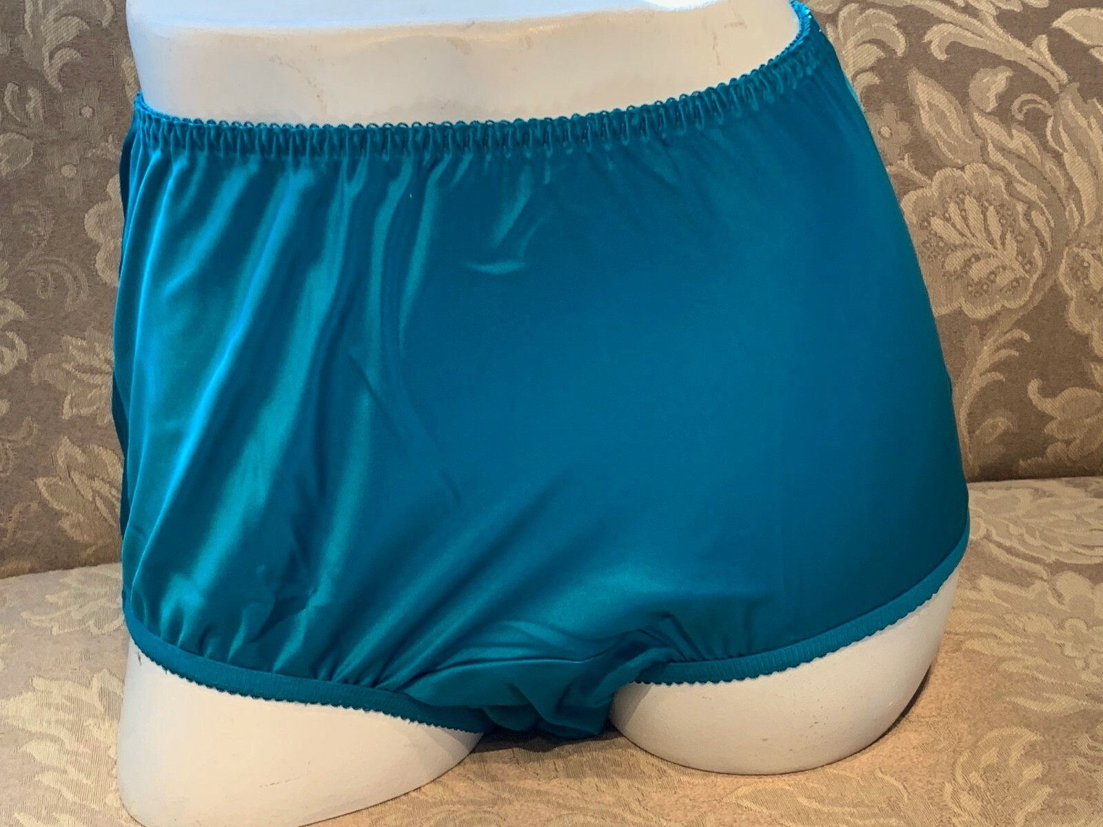SECRETS IN LACE DARK TURQUOISE BLUE SATIN PIN-UP FULL BRIEF PANTIES SIZE SMALL