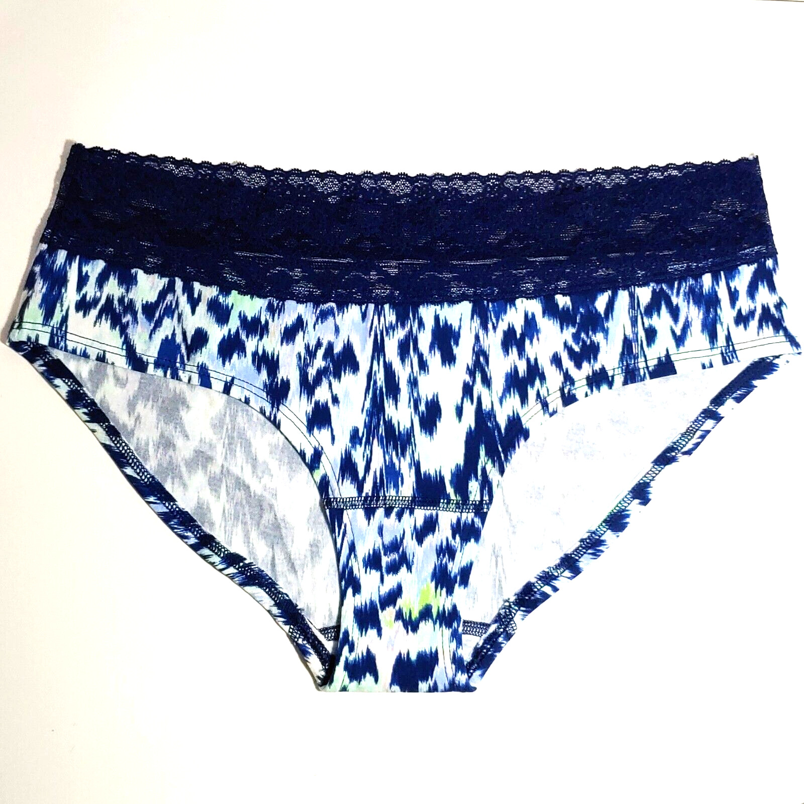 Victoria Secret Panties Hiphugger Lace Waist Low Rise Lg Blue Animal Print NEW