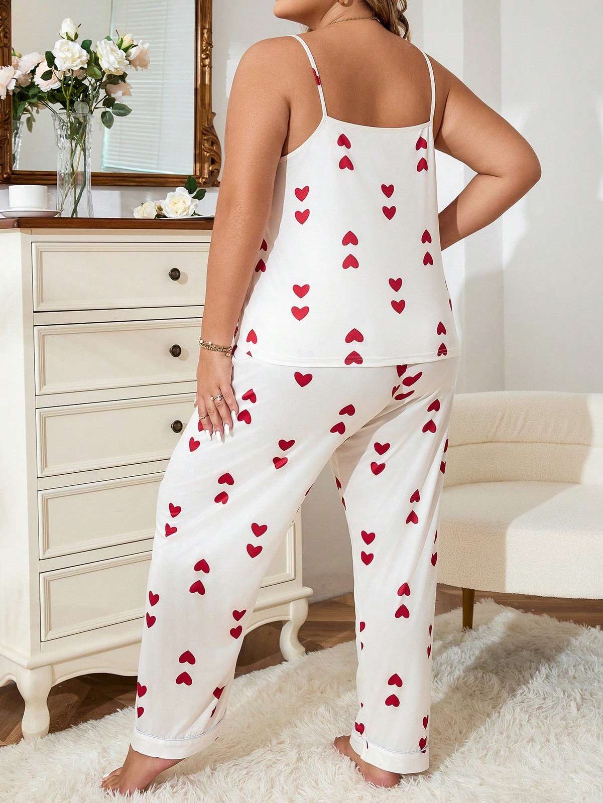 Plus pyjama set with cami top and trousers in heart pattern cheap24