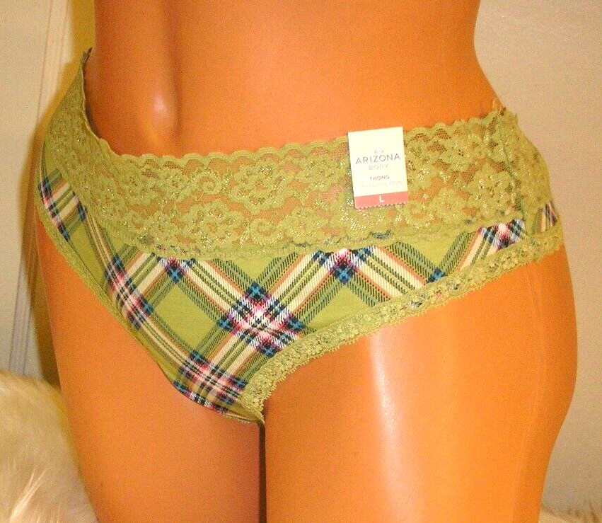 Panties Lingerie Arizona Body Lime Green Plaid Organic Cotton Thong Large
