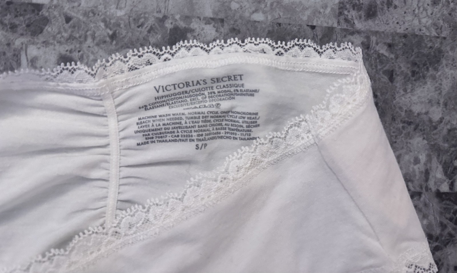 VICTORIA’S SECRET S WHITE LACE MODAL BLEND RUCHED VINTAGE RARE HIPHUGGER PANTIES